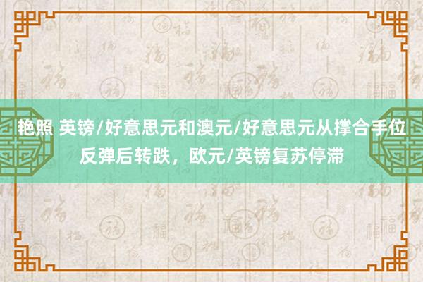 艳照 英镑/好意思元和澳元/好意思元从撑合手位反弹后转跌，欧元/英镑复苏停滞