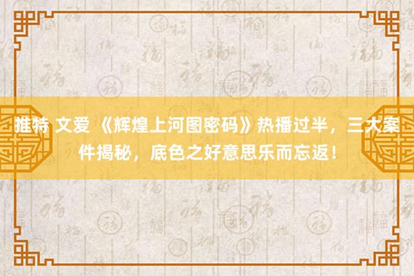 推特 文爱 《辉煌上河图密码》热播过半，三大案件揭秘，底色之好意思乐而忘返！