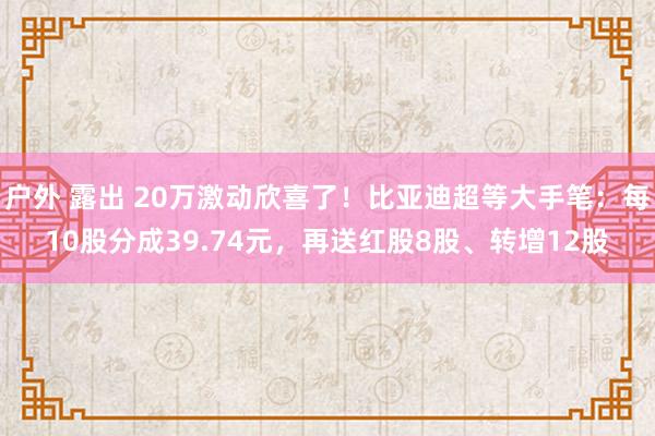 户外 露出 20万激动欣喜了！比亚迪超等大手笔：每10股分成39.74元，再送红股8股、转增12股